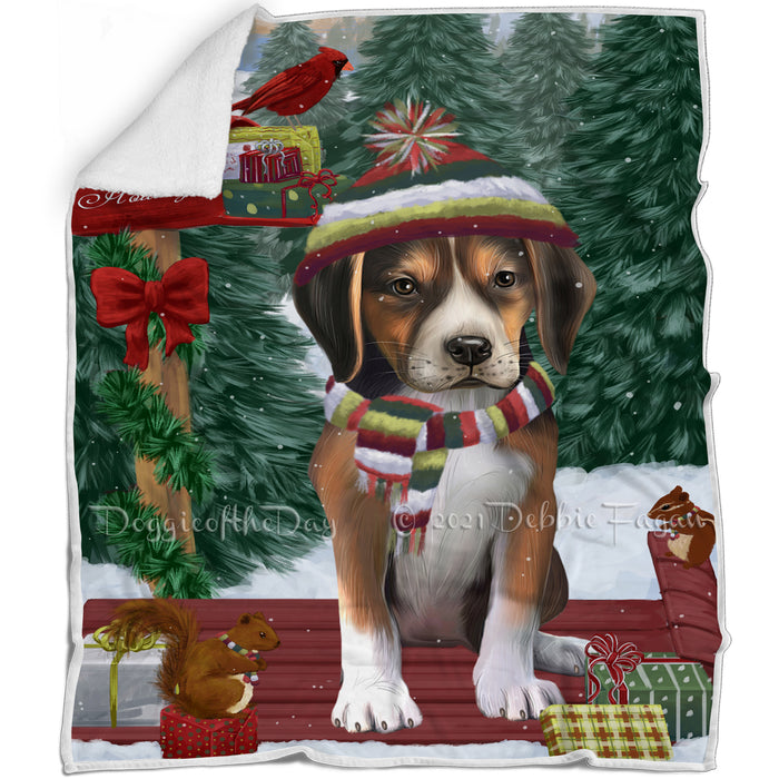 Merry Christmas Woodland Sled American English Foxhound Dog Blanket BLNKT142665