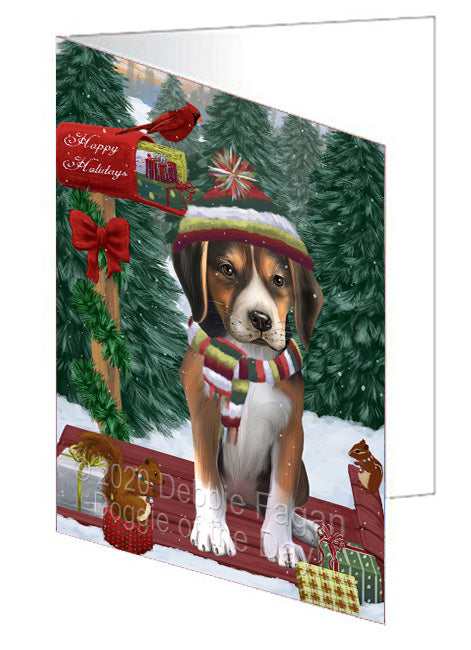 Christmas Woodland Sled American English Foxhound Dog Handmade Artwork Assorted Pets Greeting Cards and Note Cards with Envelopes for All Occasions and Holiday Seasons