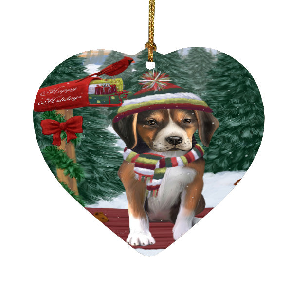 Christmas Woodland Sled American English Foxhound Dog Heart Christmas Ornament HPORA59376