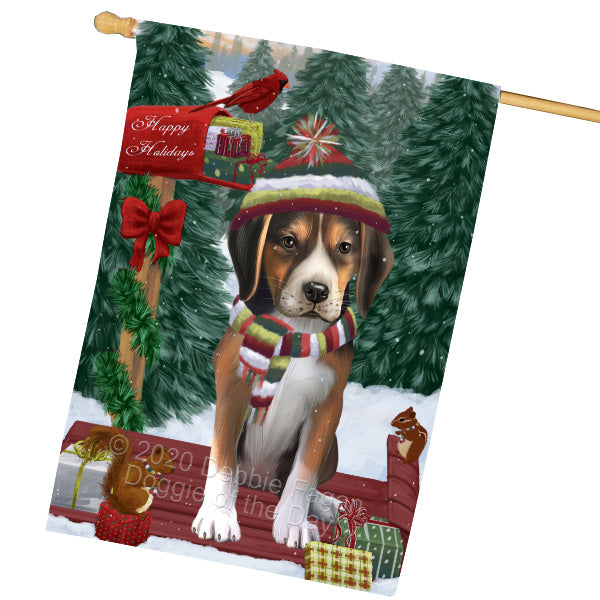 Christmas Woodland Sled American English Foxhound Dog House Flag Outdoor Decorative Double Sided Pet Portrait Weather Resistant Premium Quality Animal Printed Home Decorative Flags 100% Polyester FLG69514