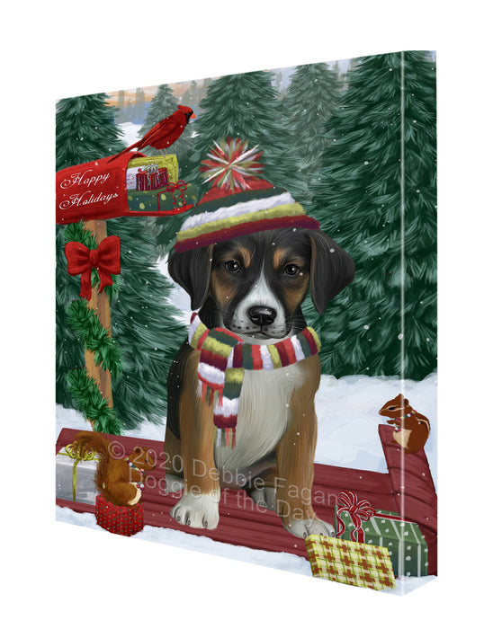 Christmas Woodland Sled American English Foxhound Dog Canvas Wall Art - Premium Quality Ready to Hang Room Decor Wall Art Canvas - Unique Animal Printed Digital Painting for Decoration CVS543