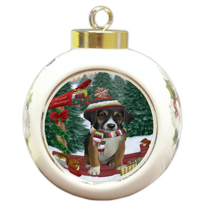 Christmas Woodland Sled American English Foxhound Dog Round Ball Christmas Ornament Pet Decorative Hanging Ornaments for Christmas X-mas Tree Decorations - 3" Round Ceramic Ornament, RBPOR59589