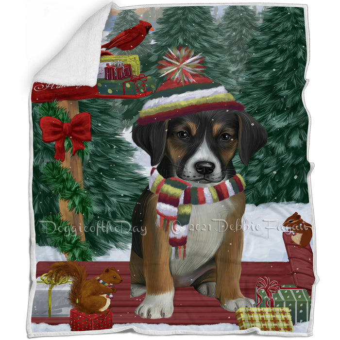 Merry Christmas Woodland Sled American English Foxhound Dog Blanket BLNKT142666