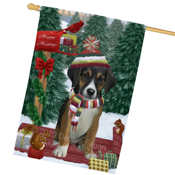 Christmas Woodland Sled American English Foxhound Dog House Flag Outdoor Decorative Double Sided Pet Portrait Weather Resistant Premium Quality Animal Printed Home Decorative Flags 100% Polyester FLG69515