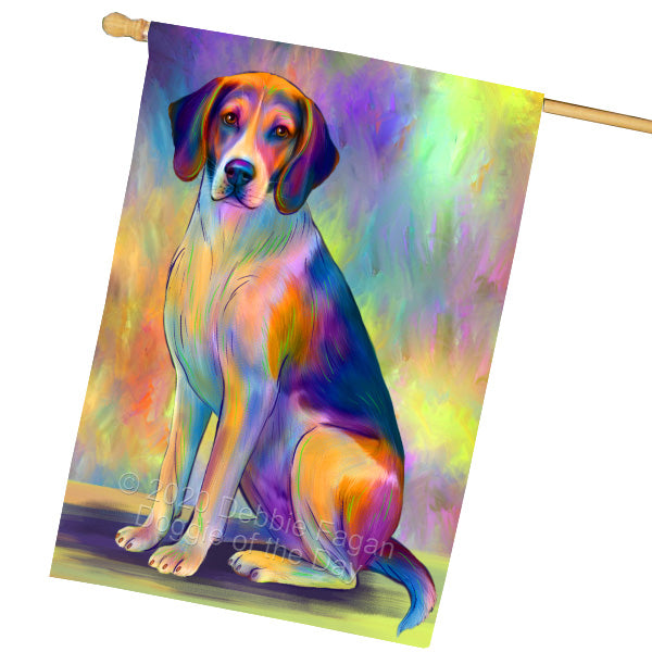 Paradise Wave American English Foxhound Dog House Flag Outdoor Decorative Double Sided Pet Portrait Weather Resistant Premium Quality Animal Printed Home Decorative Flags 100% Polyester