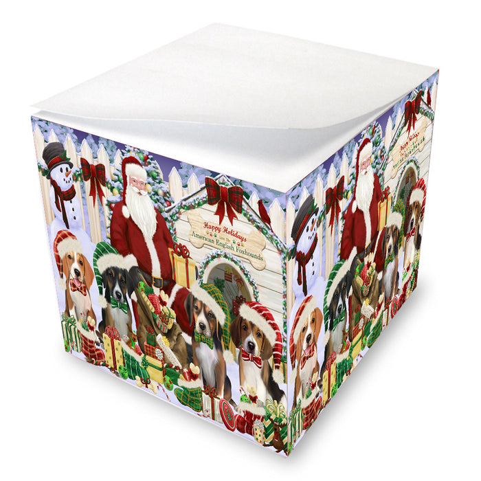 Christmas Dog house Gathering American English Foxhound Dogs Note Cube NOC-DOTD-A57434
