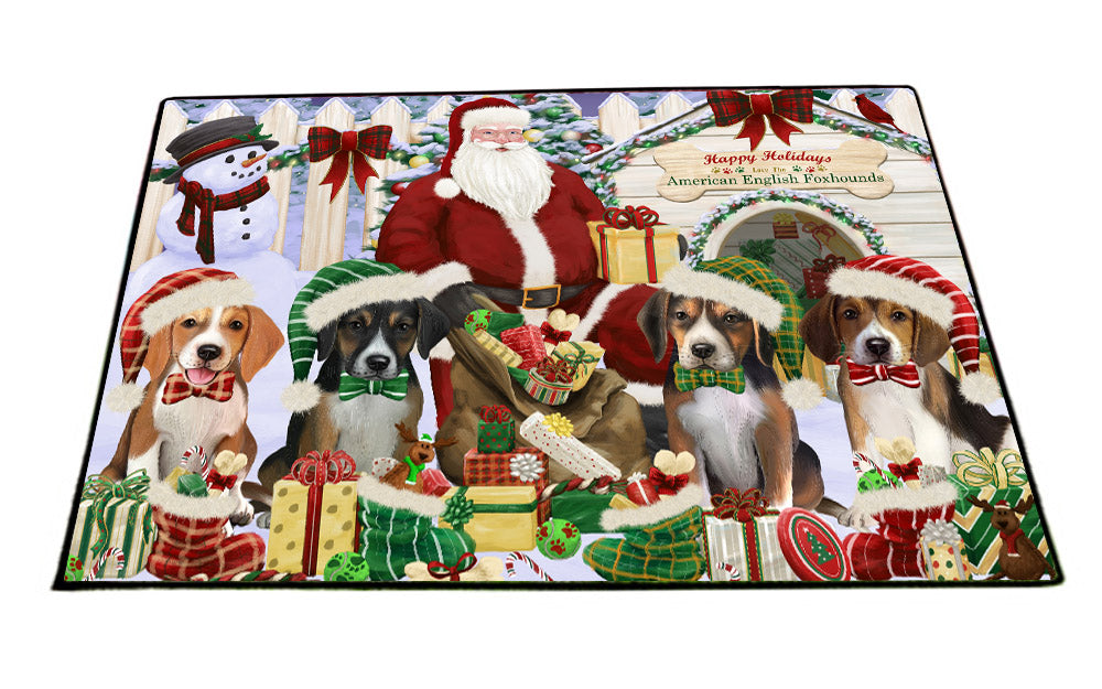 Christmas Dog house Gathering American English Foxhound Dogs Floormat FLMS55711