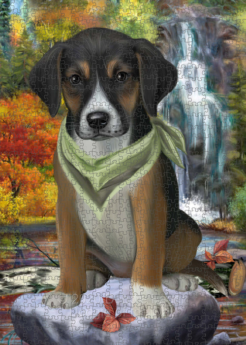 Scenic Waterfall American English Foxhound Dog Portrait Jigsaw Puzzle for Adults Animal Interlocking Puzzle Game Unique Gift for Dog Lover's with Metal Tin Box PZL670