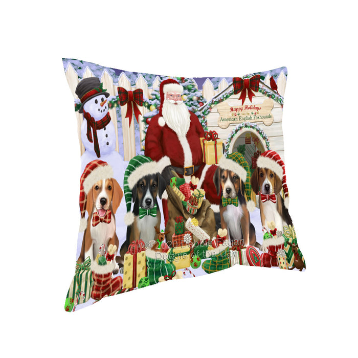Christmas Dog house Gathering American English Foxhound Dogs Pillow with Top Quality High-Resolution Images - Ultra Soft Pet Pillows for Sleeping - Reversible & Comfort - Ideal Gift for Dog Lover - Cushion for Sofa Couch Bed - 100% Polyester