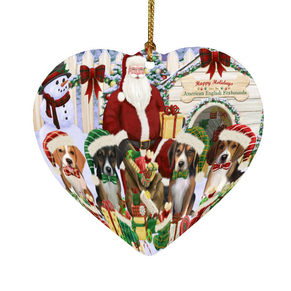 Christmas Dog house Gathering American English Foxhound Dogs Heart Christmas Ornament HPORA59154