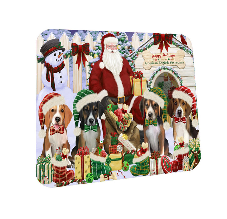 Christmas Dog house Gathering American English Foxhound Dogs Coasters Set of 4 CSTA58393