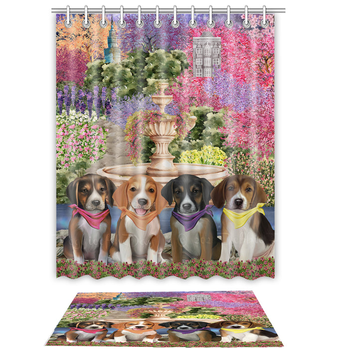 American English Foxhound Shower Curtain & Bath Mat Set, Custom, Explore a Variety of Designs, Personalized, Curtains with hooks and Rug Bathroom Decor, Halloween Gift for Dog Lovers