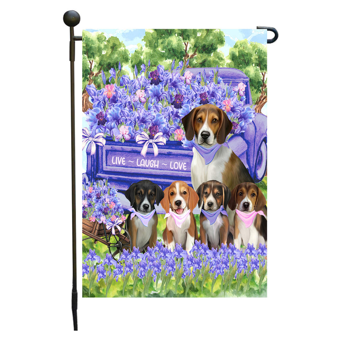 American English Foxhound Dogs Garden Flag for Dog and Pet Lovers, Explore a Variety of Designs, Custom, Personalized, Weather Resistant, Double-Sided, Outdoor Garden Yard Decoration