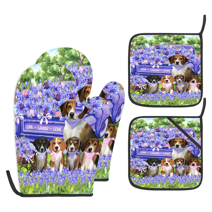 American English Foxhound Oven Mitts and Pot Holder Set, Explore a Variety of Personalized Designs, Custom, Kitchen Gloves for Cooking with Potholders, Pet and Dog Gift Lovers