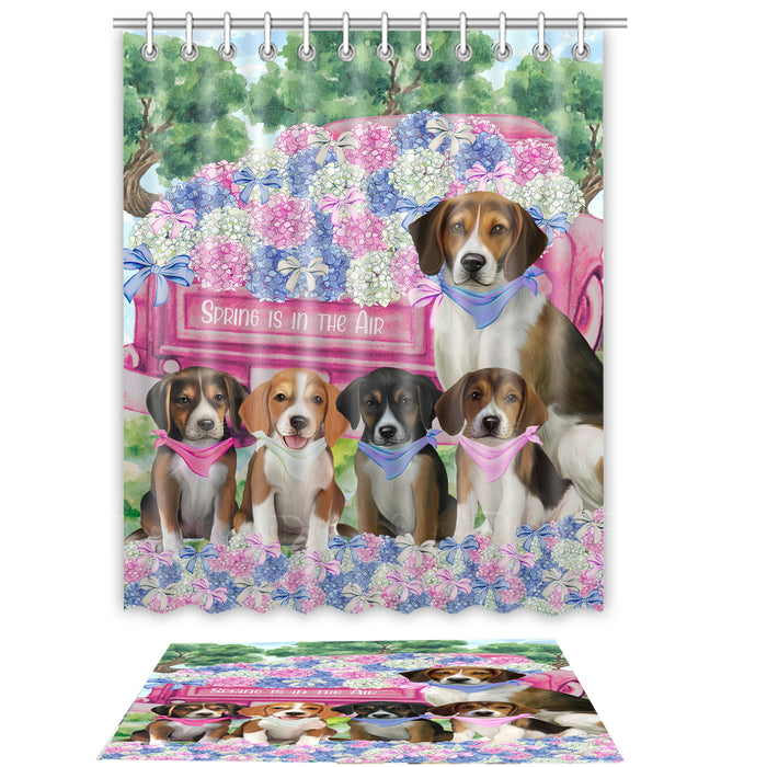 American English Foxhound Shower Curtain & Bath Mat Set, Custom, Explore a Variety of Designs, Personalized, Curtains with hooks and Rug Bathroom Decor, Halloween Gift for Dog Lovers