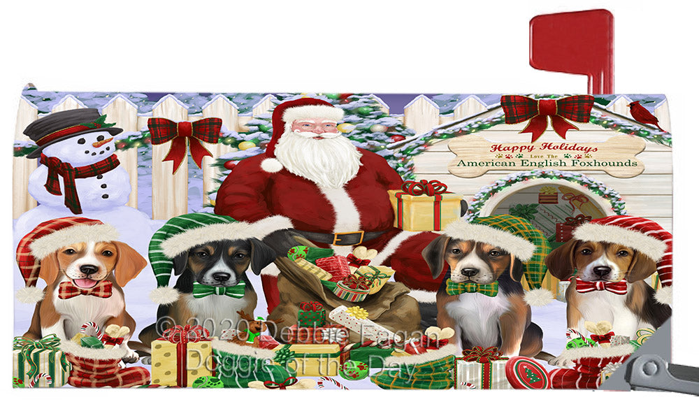 Christmas Dog house Gathering American English Foxhound Dogs Magnetic Mailbox Cover Both Sides Pet Theme Printed Decorative Letter Box Wrap Case Postbox Thick Magnetic Vinyl Material