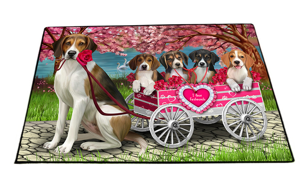 I Love American English Foxhound Dogs in a Cart Floormat FLMS54254