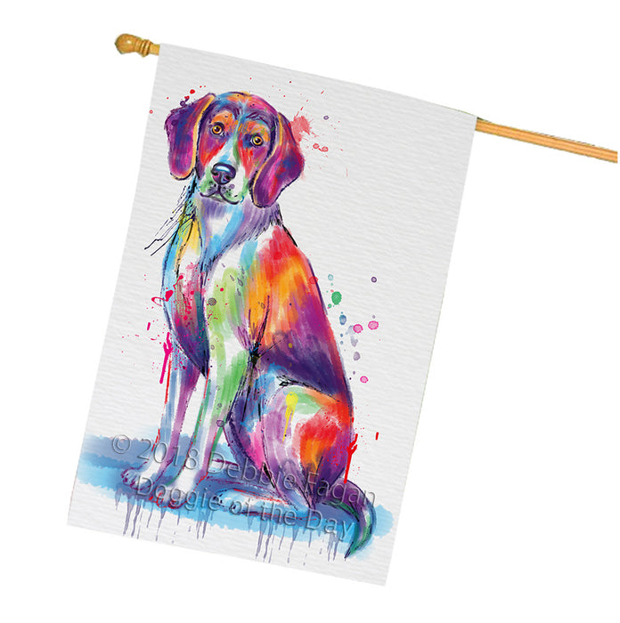 Watercolor American English Foxhound Dog House Flag FLG65210