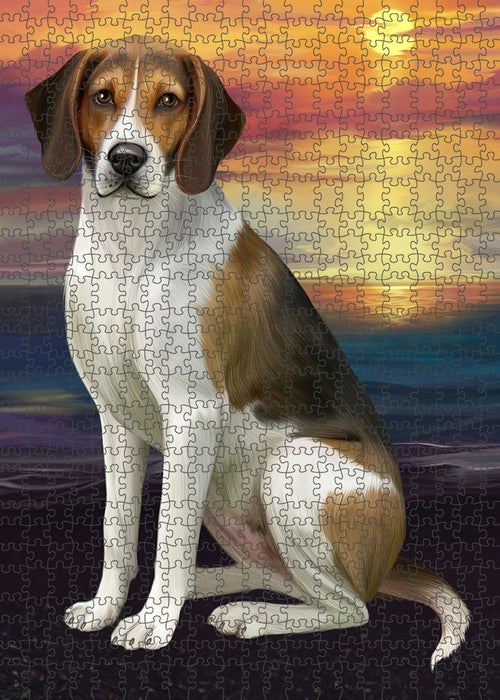 Sunset American English Foxhound Dog Portrait Jigsaw Puzzle for Adults Animal Interlocking Puzzle Game Unique Gift for Dog Lover's with Metal Tin Box PZL107