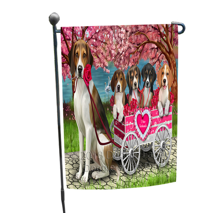 I Love American English Foxhound Dogs in a Cart Garden Flag GFLG65082
