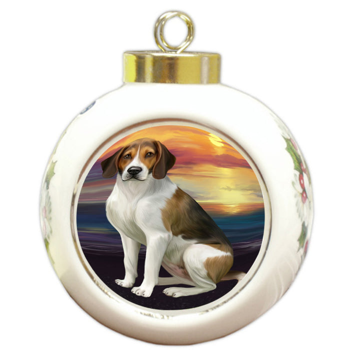 Sunset American English Foxhound Dog Round Ball Christmas Ornament RBPOR58266