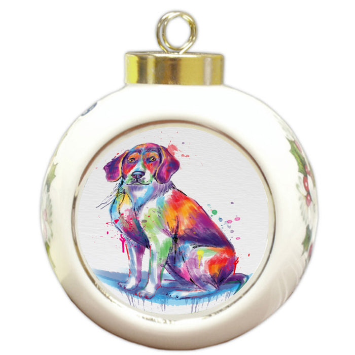 Watercolor American English Foxhound Dog Round Ball Christmas Ornament RBPOR58313