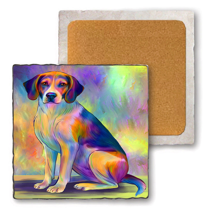 Paradise Wave American English Foxhound Dog Set of 4 Natural Stone Marble Tile Coasters MCST51685