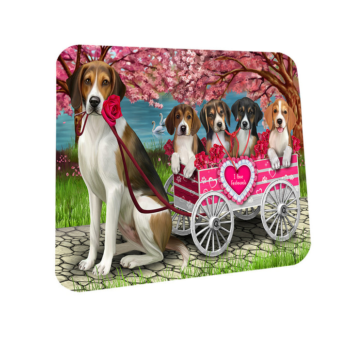 I Love American English Foxhound Dogs in a Cart Coasters Set of 4 CST57072