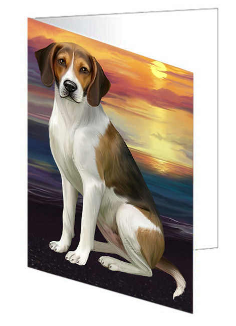 Sunset American English Foxhound Dog Handmade Artwork Assorted Pets Greeting Cards and Note Cards with Envelopes for All Occasions and Holiday Seasons GCD76883