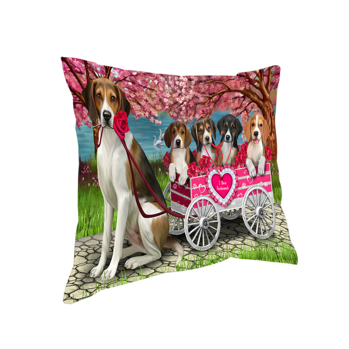 I Love American English Foxhound Dogs in a Cart Pillow PIL86368