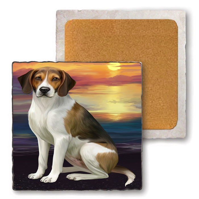 Sunset American English Foxhound Dog Set of 4 Natural Stone Marble Tile Coasters MCST52139