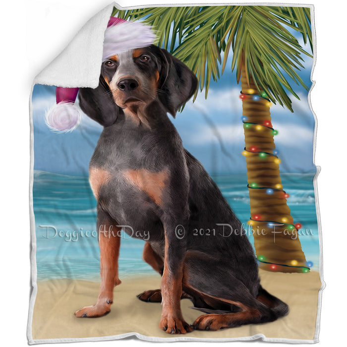 Summertime Happy Holidays Christmas American English Coonhound Dog on Tropical Island Beach Blanket D153