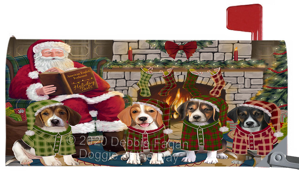 Christmas Cozy Fire Holiday Tails American English Foxhound Dogs Magnetic Mailbox Cover Both Sides Pet Theme Printed Decorative Letter Box Wrap Case Postbox Thick Magnetic Vinyl Material