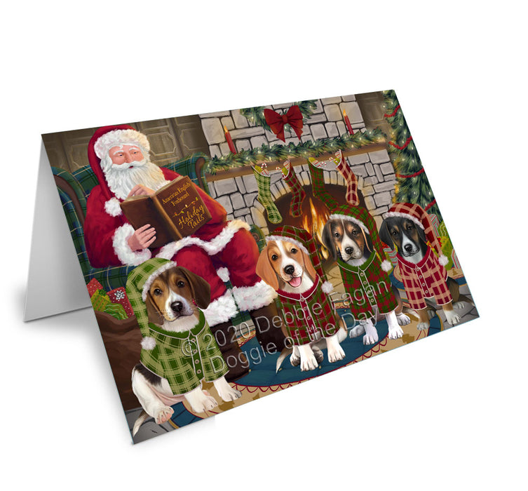 Christmas Dog house Gathering American English Foxhound Dogs Handmade Artwork Assorted Pets Greeting Cards and Note Cards with Envelopes for All Occasions and Holiday Seasons