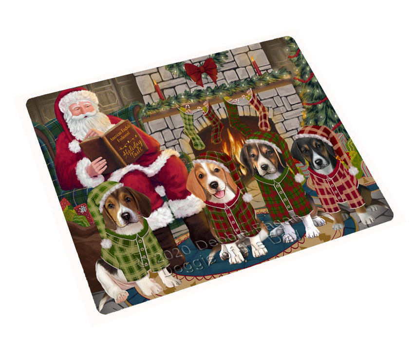 Christmas Cozy Fire Holiday Tails American English Foxhound Dogs Cutting Board - For Kitchen - Scratch & Stain Resistant - Designed To Stay In Place - Easy To Clean By Hand - Perfect for Chopping Meats, Vegetables
