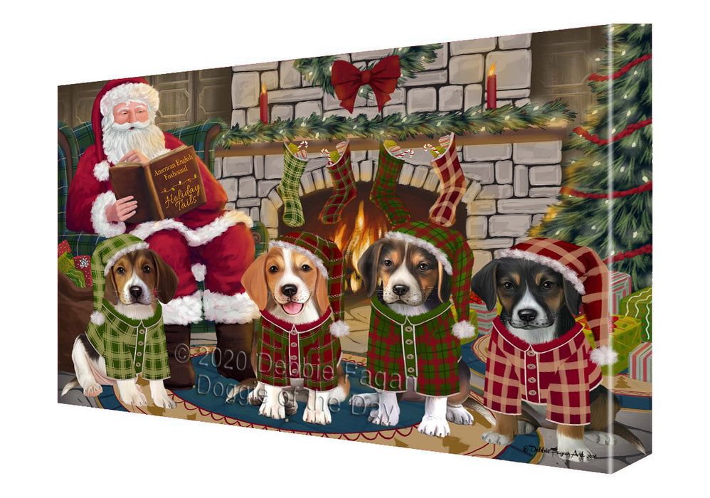 Christmas Cozy Fire Holiday Tails American English Foxhound Dogs Canvas Wall Art - Premium Quality Ready to Hang Room Decor Wall Art Canvas - Unique Animal Printed Digital Painting for Decoration