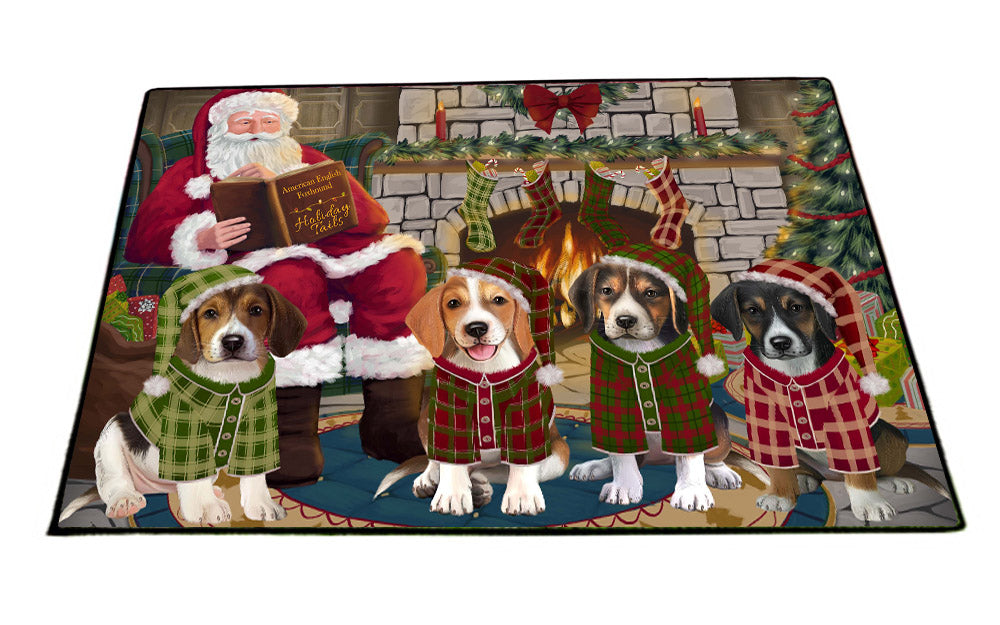 Christmas Cozy Fire Holiday Tails American English Foxhound Dogs Floormat FLMS55735