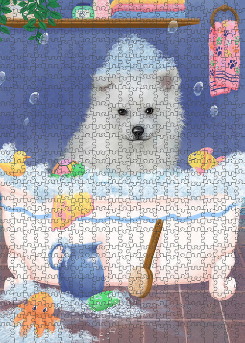 Rub A Dub Dog In A Tub American Eskimo Dog Portrait Jigsaw Puzzle for Adults Animal Interlocking Puzzle Game Unique Gift for Dog Lover's with Metal Tin Box PZL200