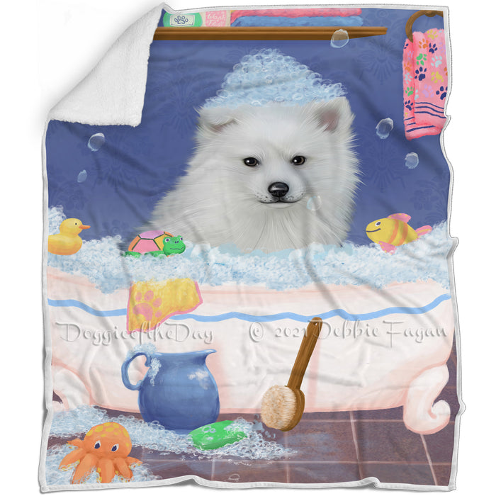 Rub A Dub Dog In A Tub American Eskimo Dog Blanket BLNKT142984