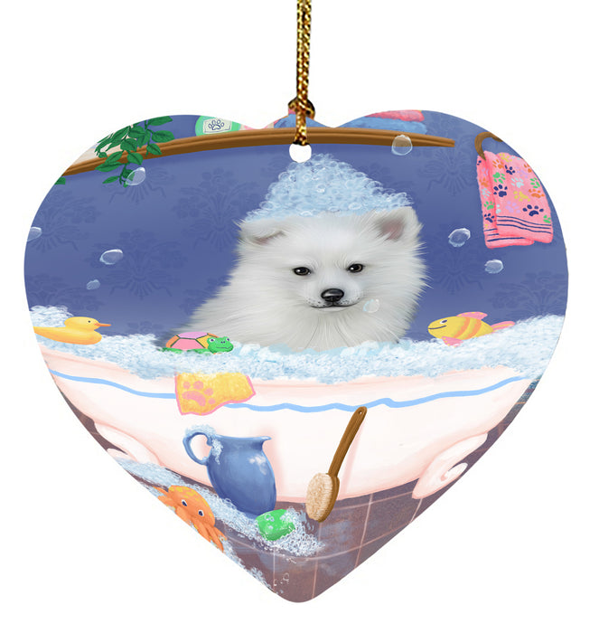 Rub A Dub Dog In A Tub American Eskimo Dog Heart Christmas Ornament HPORA58528