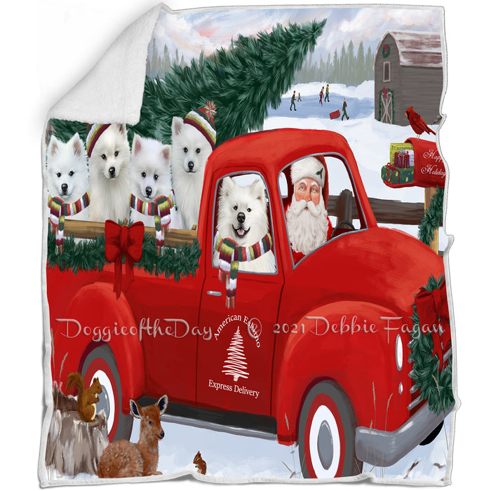 Christmas Santa Express Delivery Red Truck American Eskimos Dog Family Blanket BLNKT112359