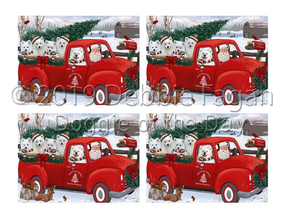 Christmas Santa Express Delivery Red Truck American Eskimo Dogs Placemat
