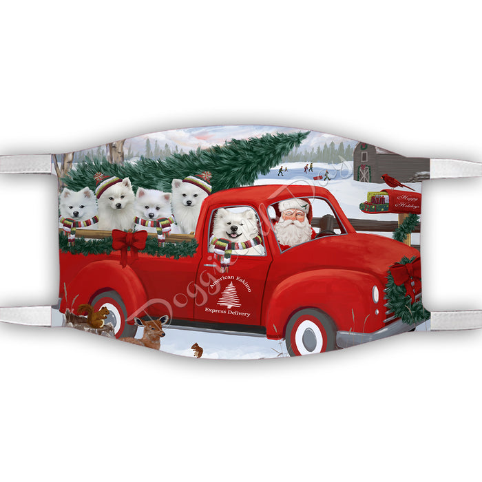 Christmas Santa Express Delivery Red Truck American Eskimo Dogs Face Mask FM48401