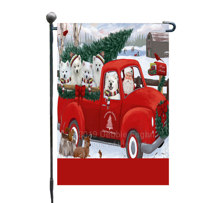 Personalized Christmas Santa Red Truck Express Delivery American Eskimo Dogs Custom Garden Flags GFLG-DOTD-A57615
