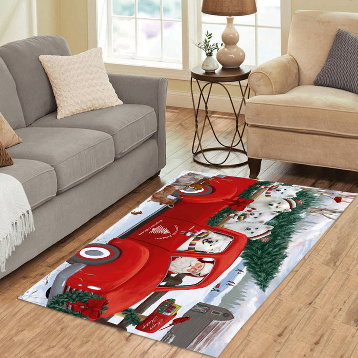 Christmas Santa Express Delivery Red Truck American Eskimo Dogs Area Rug