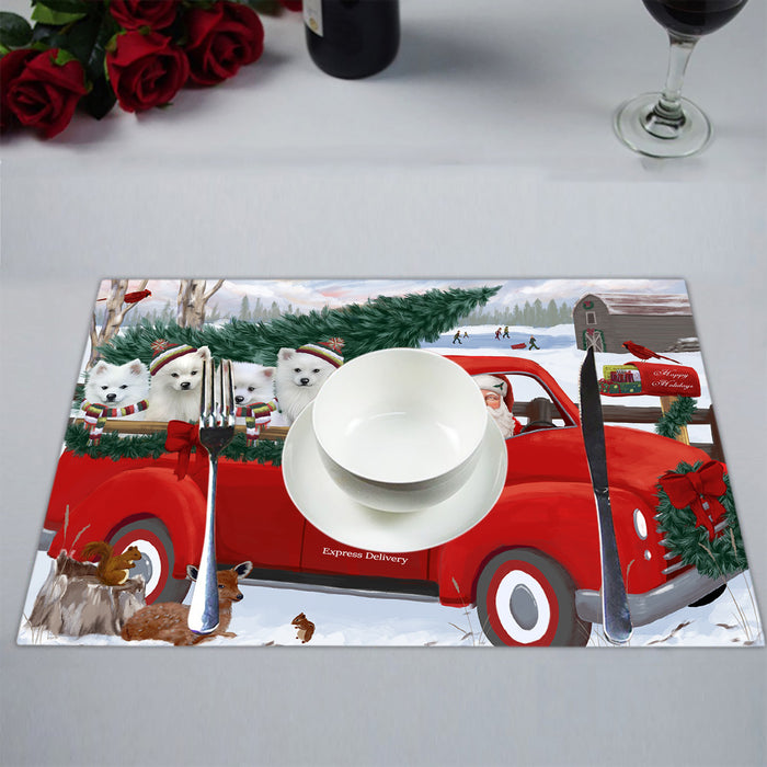 Christmas Santa Express Delivery Red Truck American Eskimo Dogs Placemat