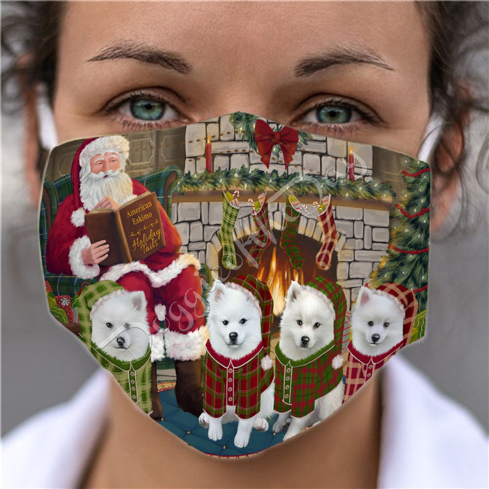 Christmas Cozy Holiday Fire Tails American Eskimo Dogs Face Mask FM48595