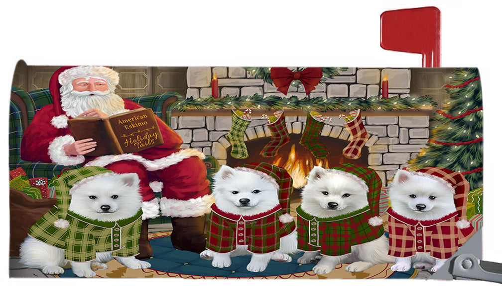 Christmas Cozy Holiday Fire Tails American Eskimo Dogs 6.5 x 19 Inches Magnetic Mailbox Cover Post Box Cover Wraps Garden Yard Décor MBC48866