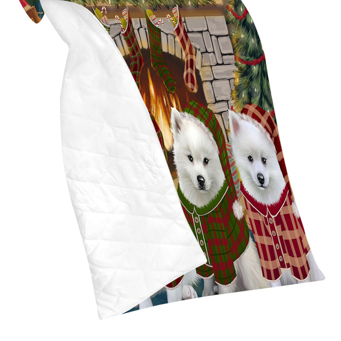 Christmas Cozy Holiday Fire Tails American Eskimo Dogs Quilt