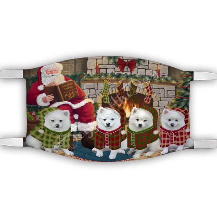 Christmas Cozy Holiday Fire Tails American Eskimo Dogs Face Mask FM48595